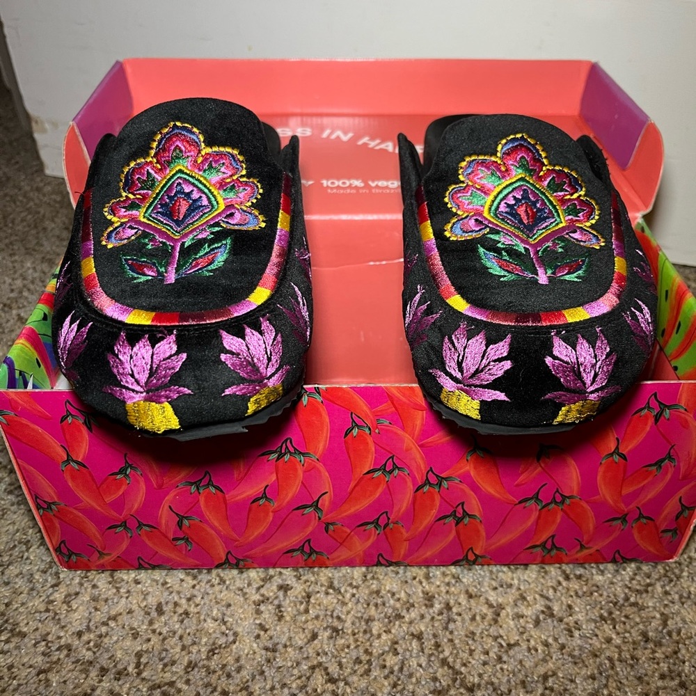 Farm rio satin tapestry mules